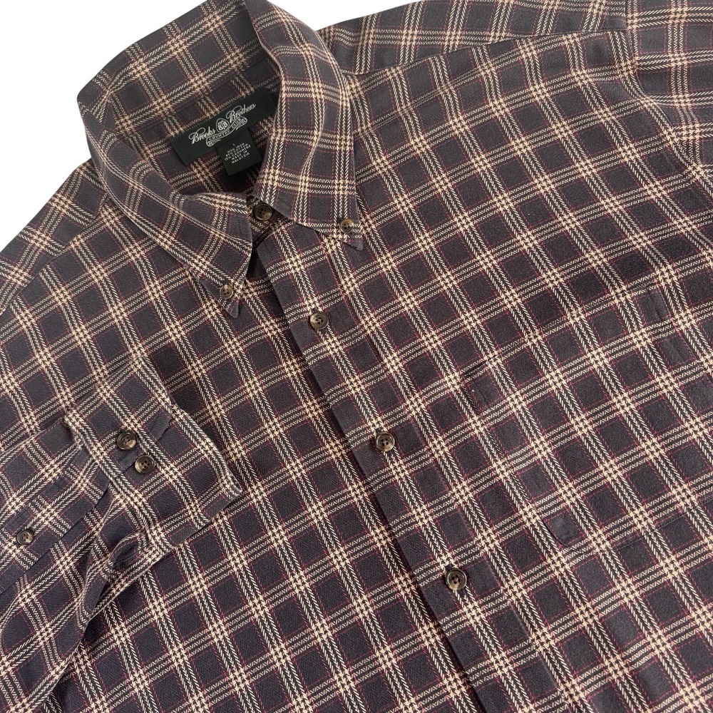 Brooks Brothers Country Club Cashmere Blend Button Down Shirt Mens L Brown Plaid